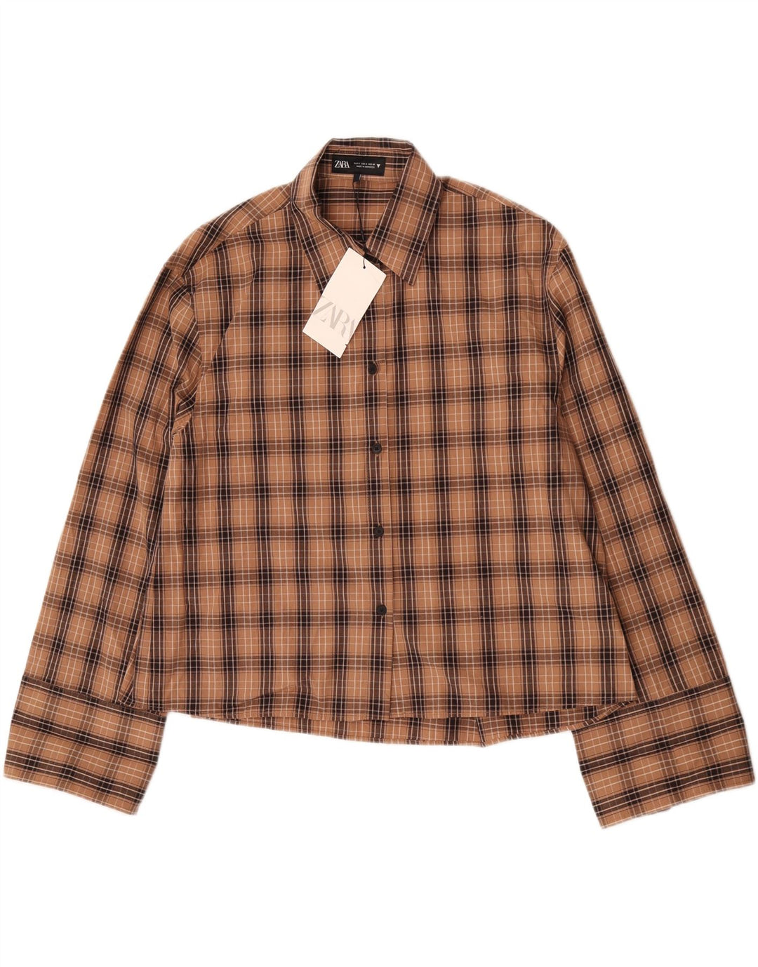 Zara Γυναικείο πουκάμισο Oversized UK 10 Small Brown Check Cotton