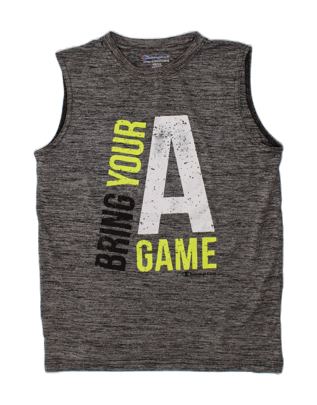 CHAMPION Boys Graphic Vest Top 10-11 Years Grey Flecked Polyester Vintage Champion and Second-Hand Champion from Messina Hembry 
