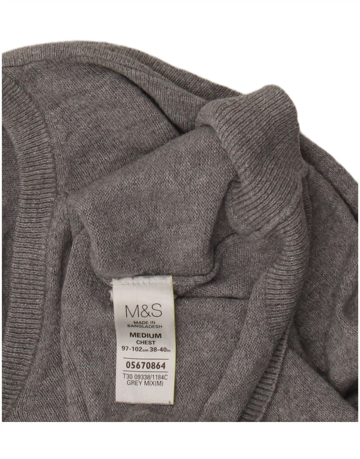 Marks & Spencer Ανδρικό πουλόβερ με λαιμόκοψη με V λαιμόκοψη Μεσαίο βαμβακερό γκρι
