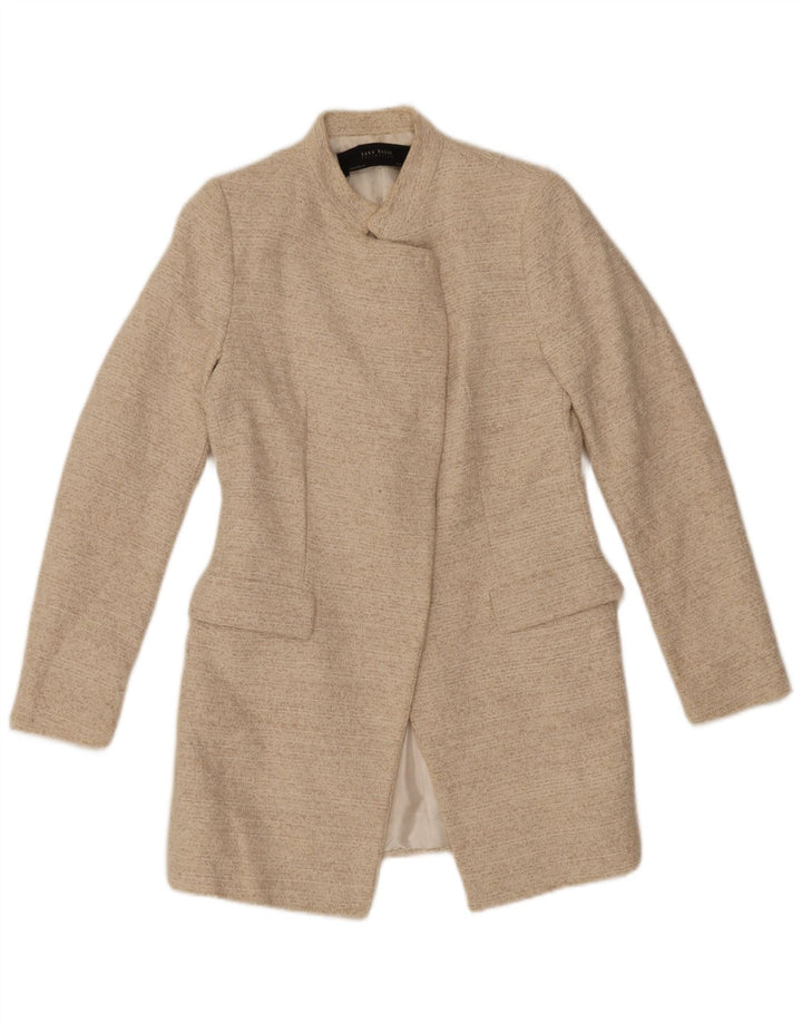 Zara Γυναικείο Open Blazer Jacket UK 12 Medium Beige Flecked Cotton