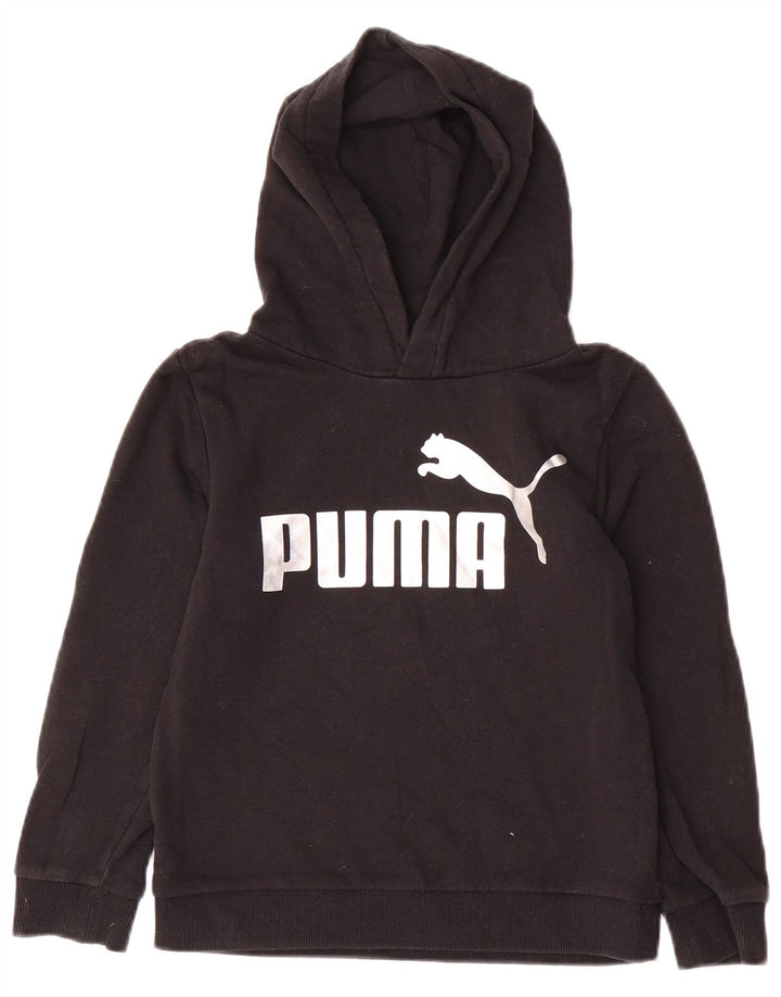 PUMA Girls Graphic Hoodie Jumper 7-8 ετών Μαύρο βαμβακερό