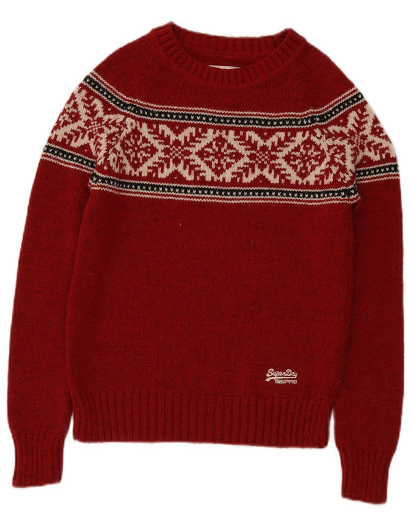 Superdry γυναικείο πουλόβερ με λαιμόκαυμα UK 10 Small Red Fair Isle Acrylic