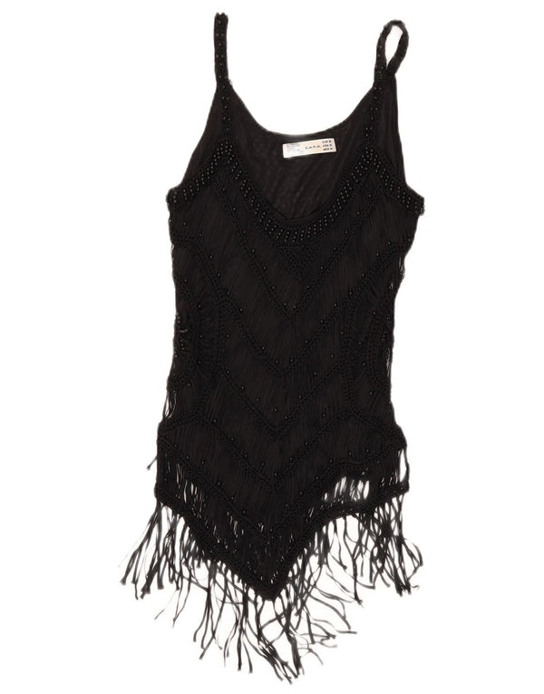 Zara Womens Crop Cami Top UK 12 Medium Black Rayon