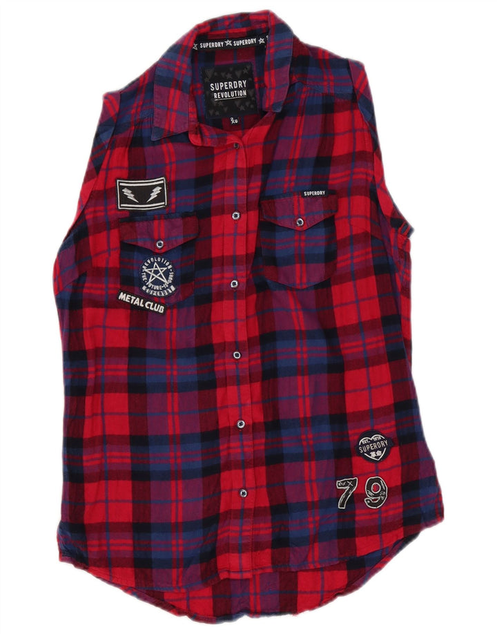Superdry γυναικείο αμάνικο γραφικό μπλουζάκι UK 2 2XS Red Check