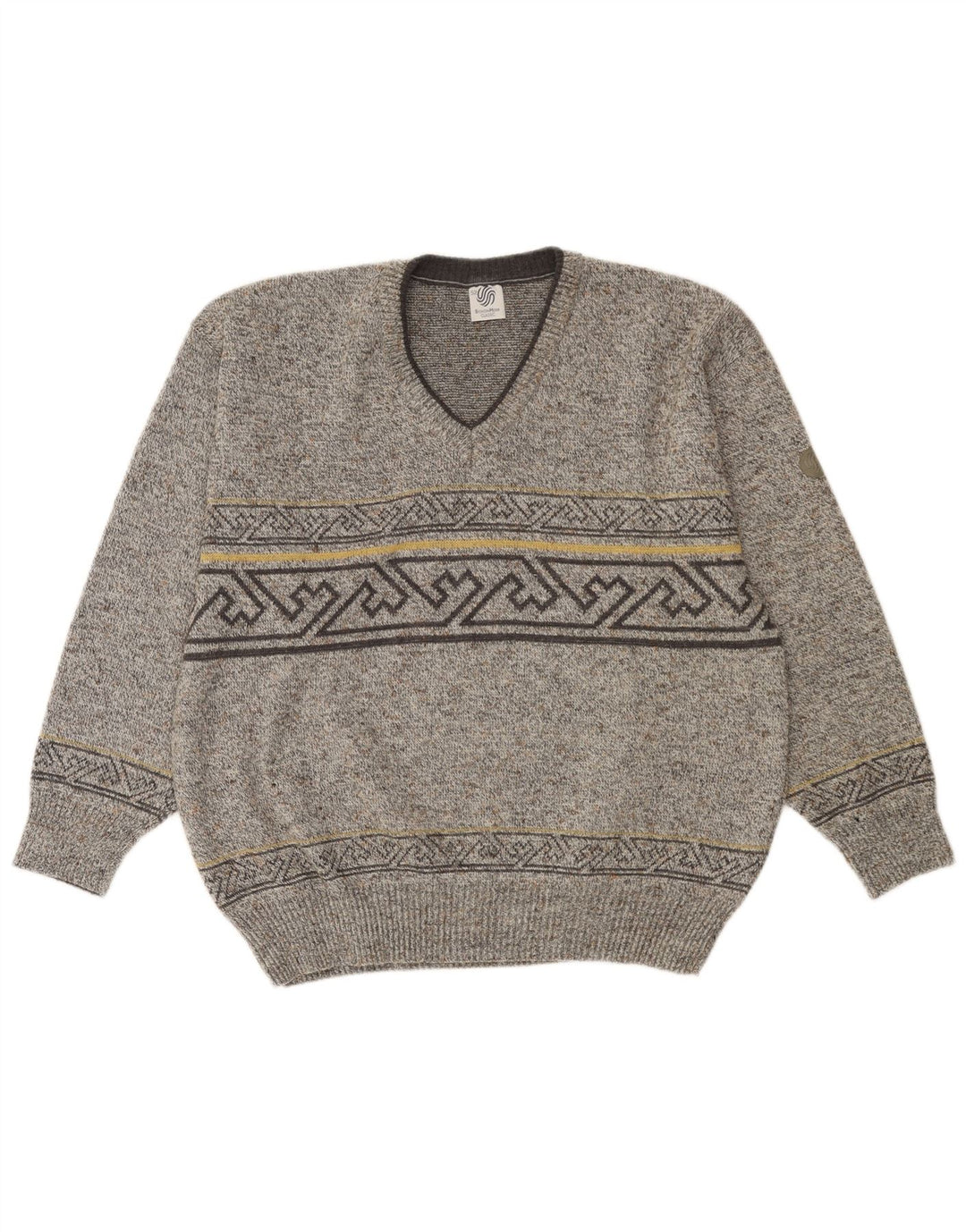 Ανδρικό πουλόβερ με λαιμόκοψη Vintage IT 52 μεγάλο γκρι γεωμετρικό μαλλί