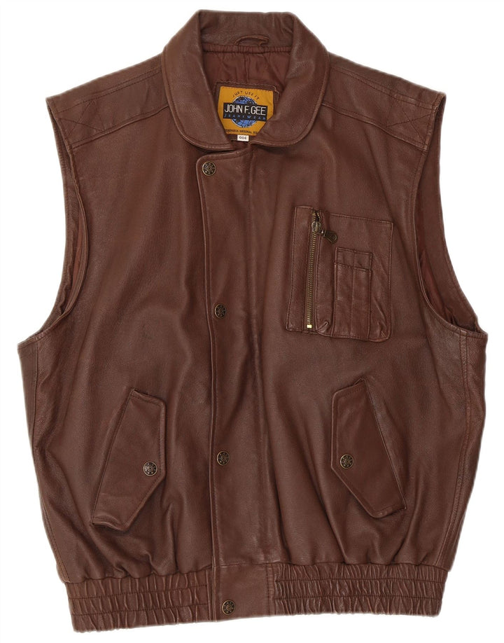 John F Gee Mens Leather Gilet UK 38 Medium Brown