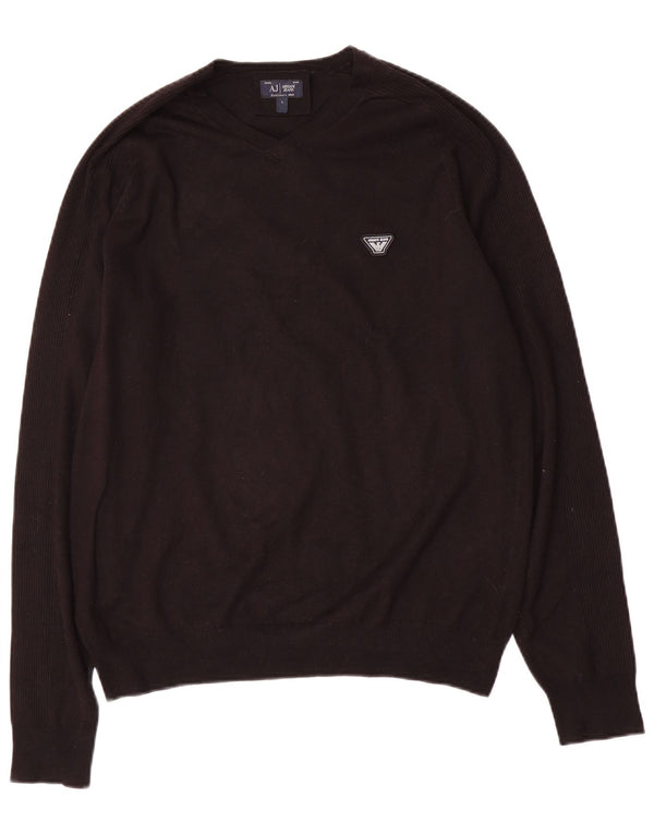 Armani Jeans Ανδρικό πουλόβερ με λαιμόκοψη V-λαιμόκοψη μεγάλο μαύρο βισκόζη