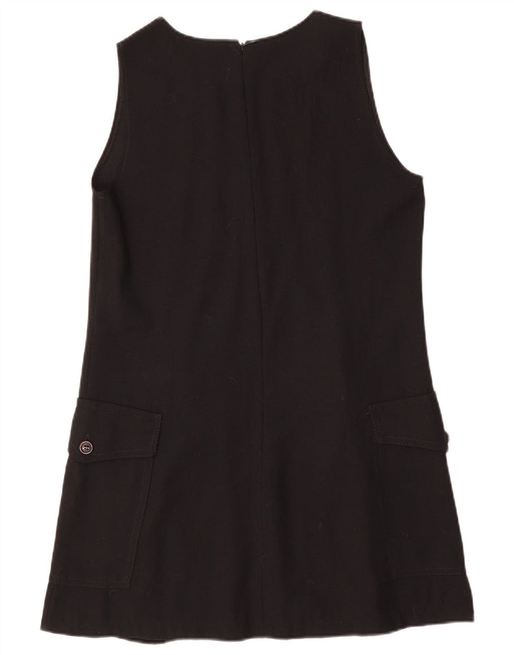 Vintage γυναικείο αμάνικο φόρεμα A-Line UK 12 μεσαίο μαύρο μαλλί