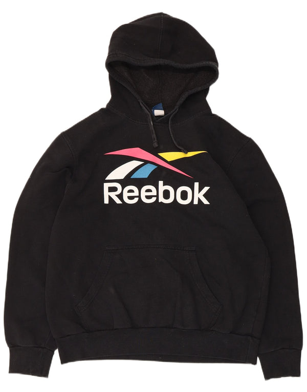 Reebok Womens Graphic Hoodie Jumper UK 16 Large Black Cotton