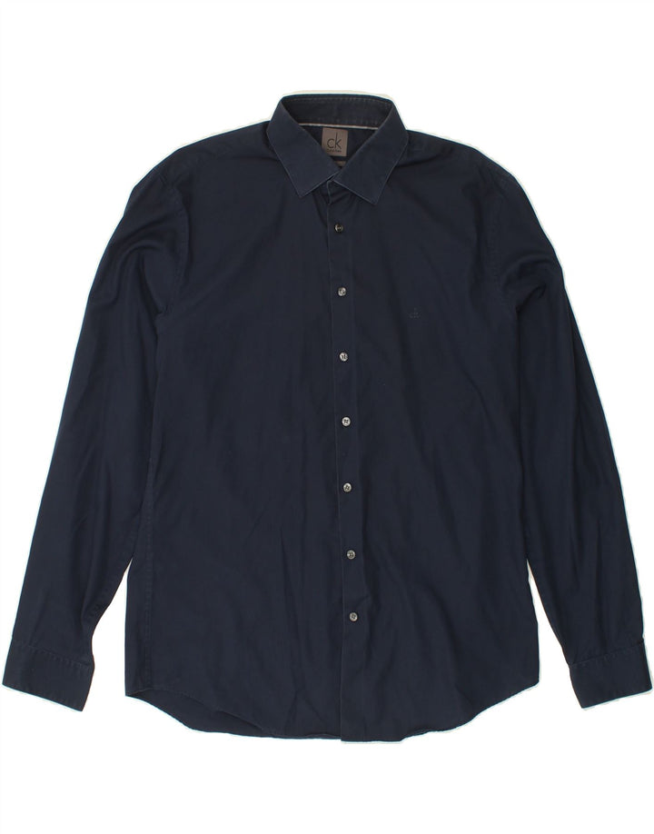 CALVIN KLEIN Mens Fitted Shirt Size 42 16 1/2 Large Navy Blue Vintage Calvin Klein and Second-Hand Calvin Klein from Messina Hembry 