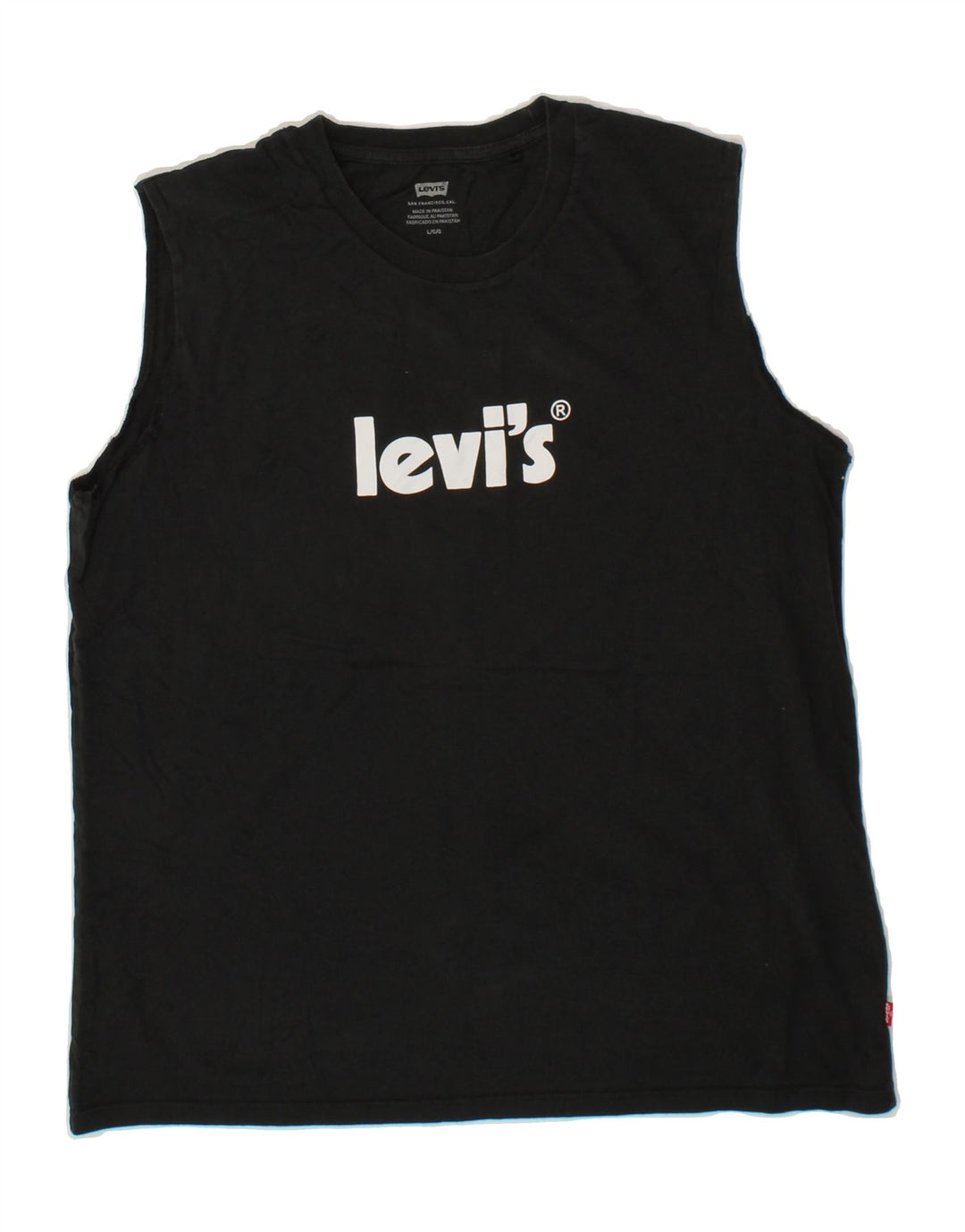 LEVI'S Womens Graphic Vest Top UK 16 Large Black Cotton Vintage Levi's and Second-Hand Levi's from Messina Hembry 