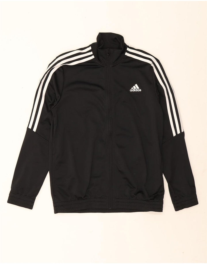 ADIDAS Boys Tracksuit Top Jacket 13-14 Years Black Polyester