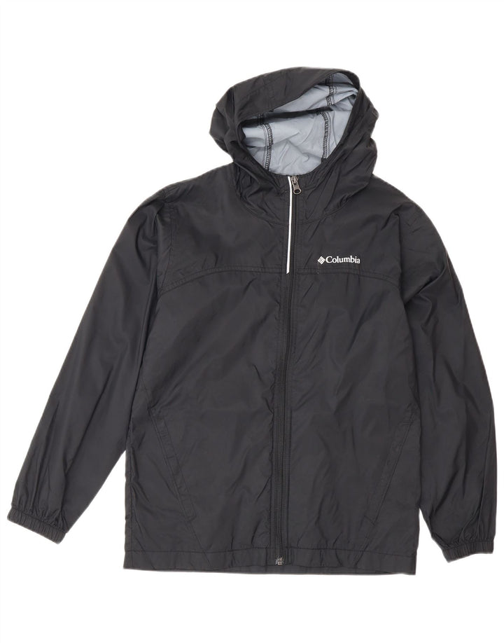 Columbia Boys Hooded Rain Jacket 10-11 Years Medium Black Nylon