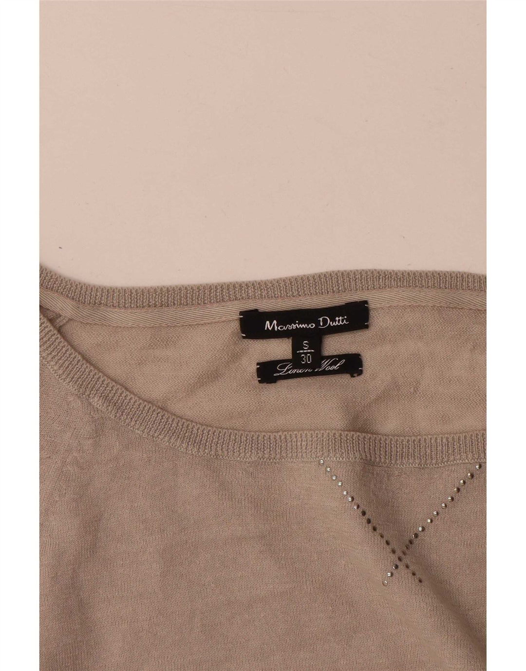 Massimo Dutti Γυναικείο πουλόβερ με λαιμόκαυστο UK 10 Small Beige Wool