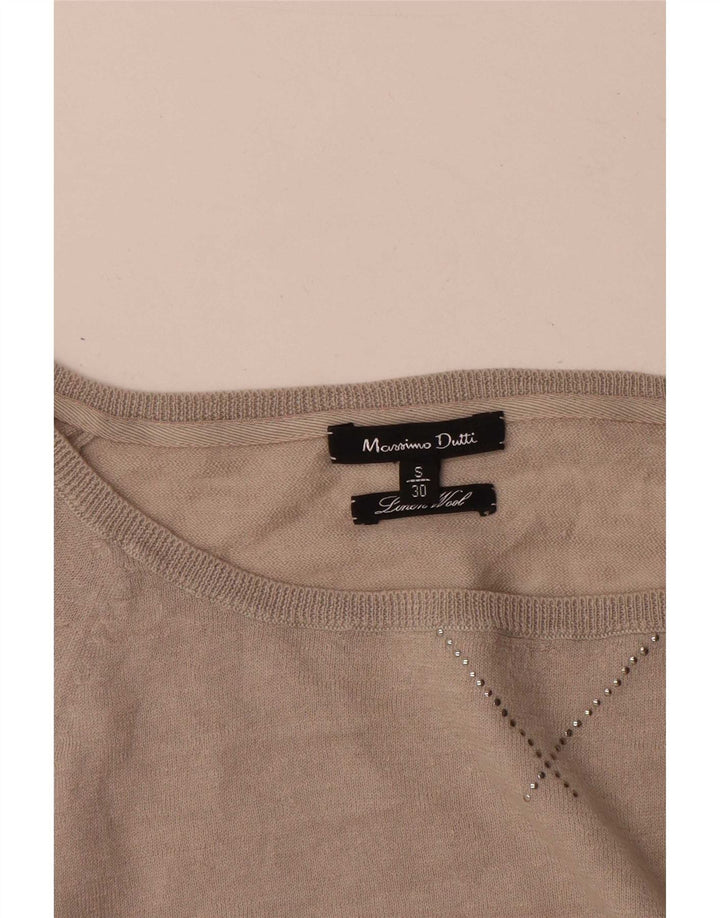 Massimo Dutti Γυναικείο πουλόβερ με λαιμόκαυστο UK 10 Small Beige Wool