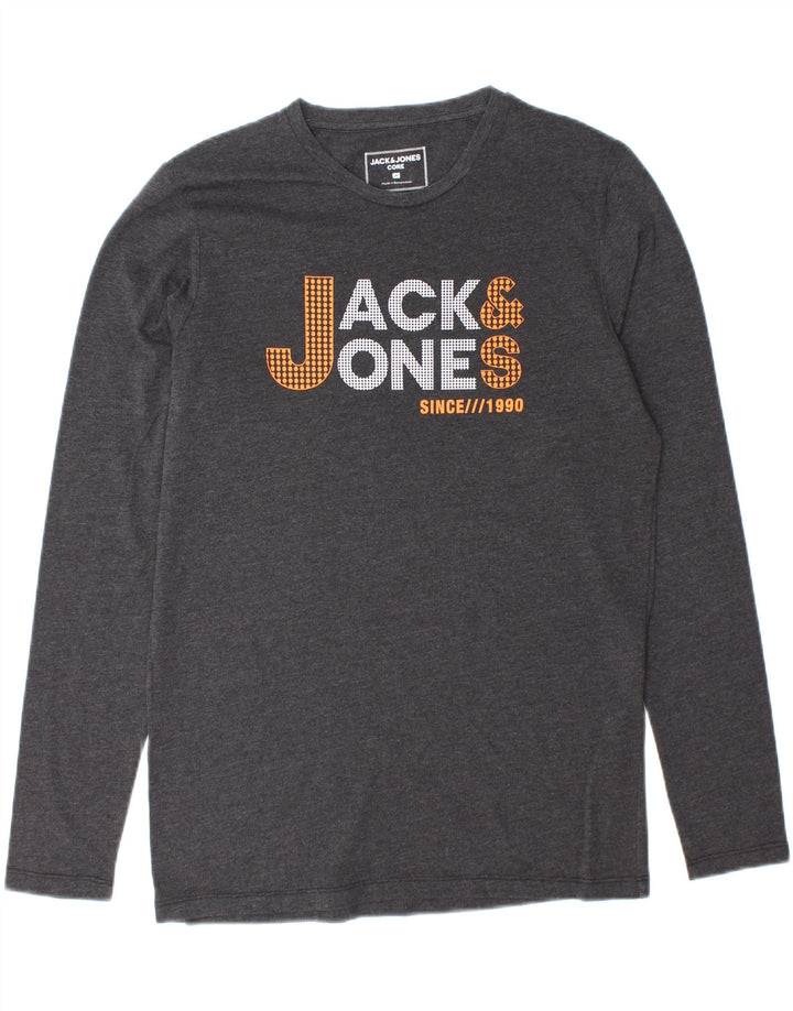 JACK & JONES Mens Graphic Top Long Sleeve Medium Grey Cotton
