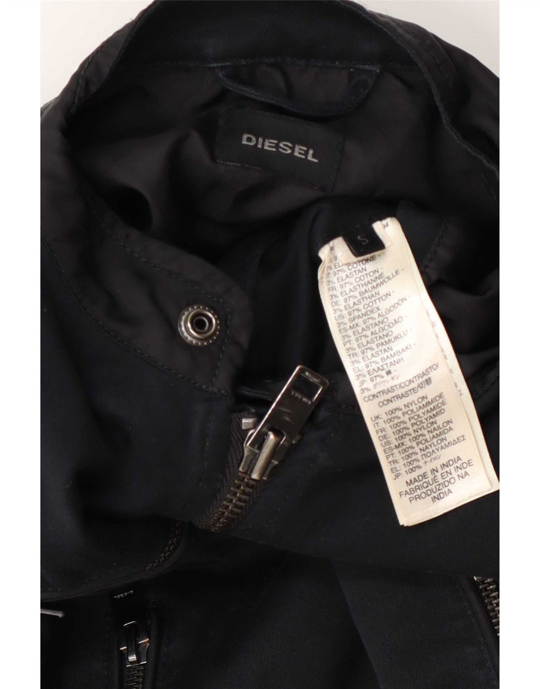 Diesel Mens Biker Jacket UK 36 Small Navy Blue Cotton