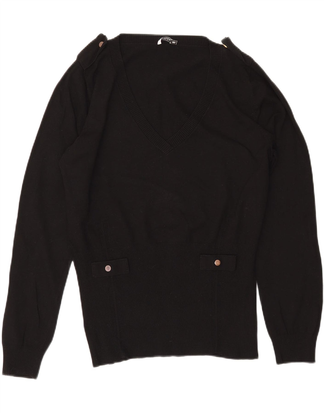 MARELLA Γυναικείο στρατιωτικό πουλόβερ με λαιμόκοψη UK 20 2XL μαύρη βισκόζη