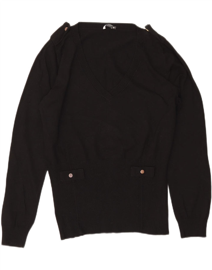 MARELLA Γυναικείο στρατιωτικό πουλόβερ με λαιμόκοψη UK 20 2XL μαύρη βισκόζη