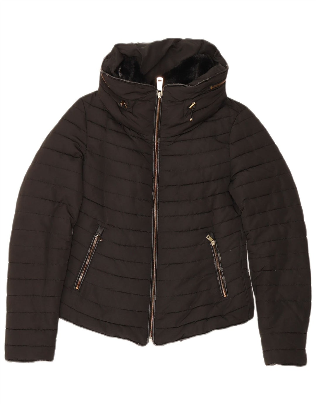 Zara Γυναικείο μπουφάν με κουκούλα UK 10 Small Black Polyester