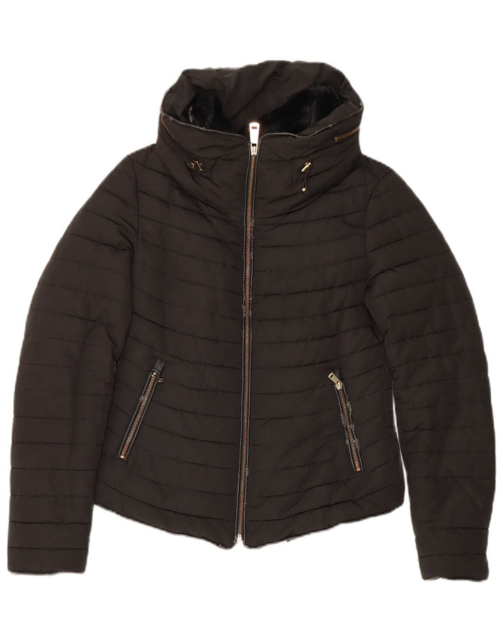 Zara Γυναικείο μπουφάν με κουκούλα UK 10 Small Black Polyester