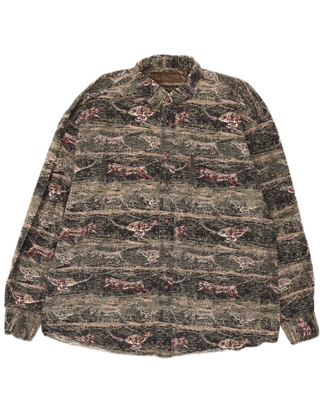 Ανδρικό φανελένιο πουκάμισο VINTAGE Μεγάλο πράσινο Animal Print Βαμβακερό