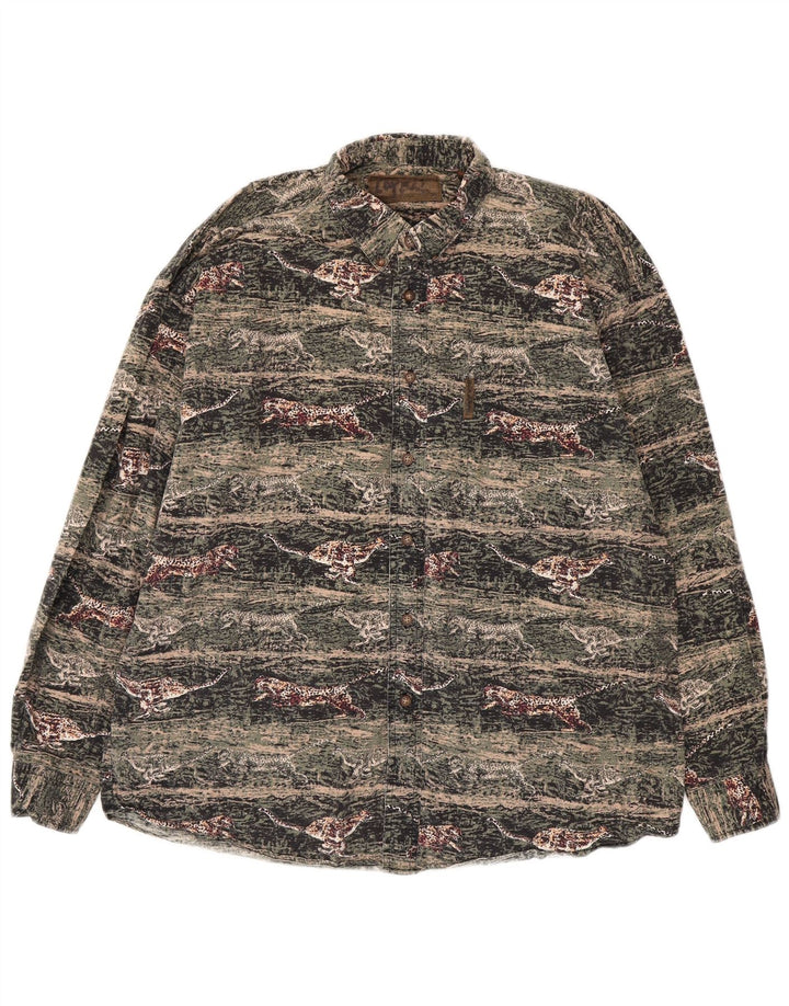 Ανδρικό φανελένιο πουκάμισο VINTAGE Μεγάλο πράσινο Animal Print Βαμβακερό