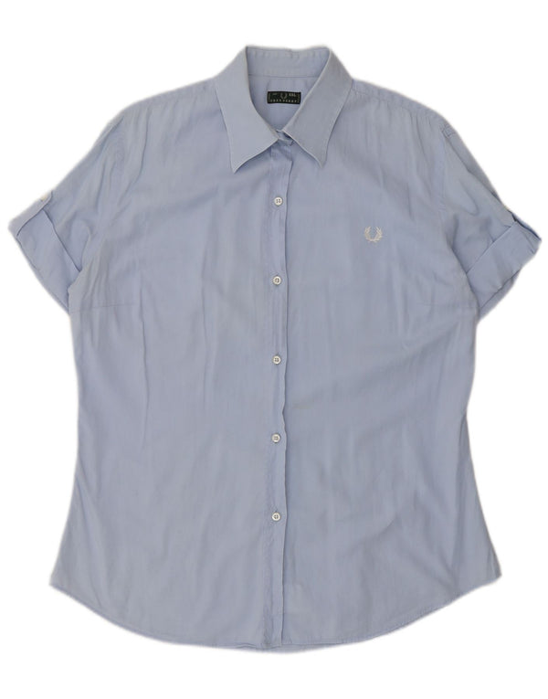 FRED PERRY Womens Short Sleeve Shirt UK 20 2XL Blue Cotton