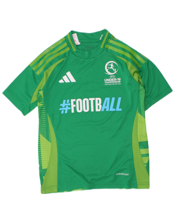 Adidas Boys Aeroready Graphic T-shirt Top 7-8 Years Green Colourblock