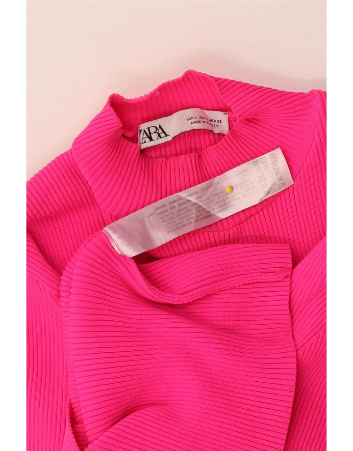Zara Γυναικείο Crop Top Μακρυμάνικο UK 14 Large Pink Polyamide