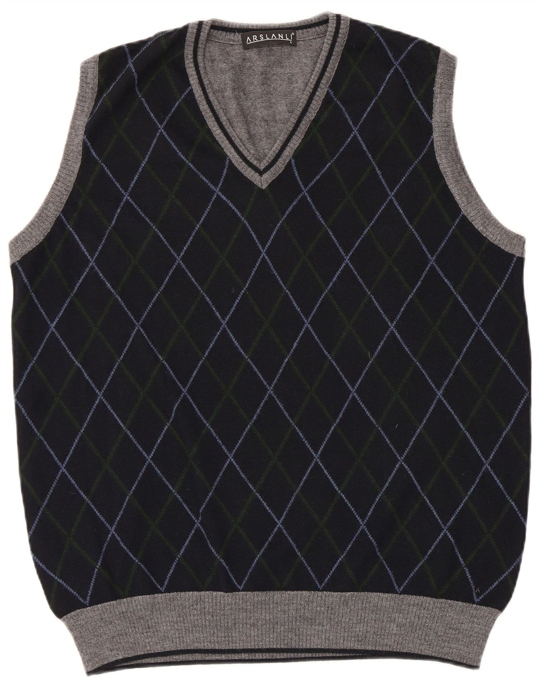 Arslanli Ανδρικό γιλέκο Tank Top Large Navy Blue Argyle/Diamond Wool