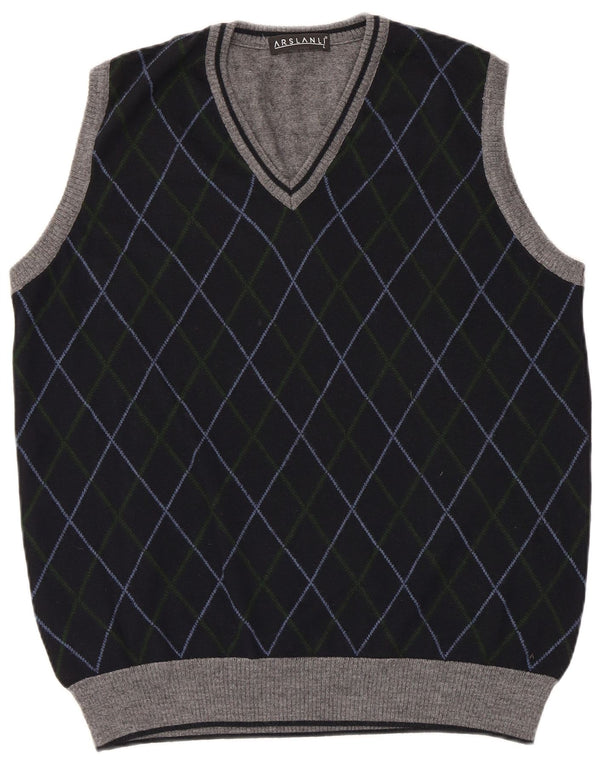 Arslanli Ανδρικό γιλέκο Tank Top Large Navy Blue Argyle/Diamond Wool