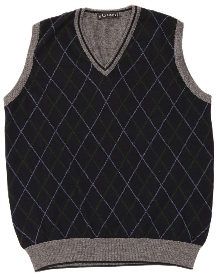 Arslanli Ανδρικό γιλέκο Tank Top Large Navy Blue Argyle/Diamond Wool