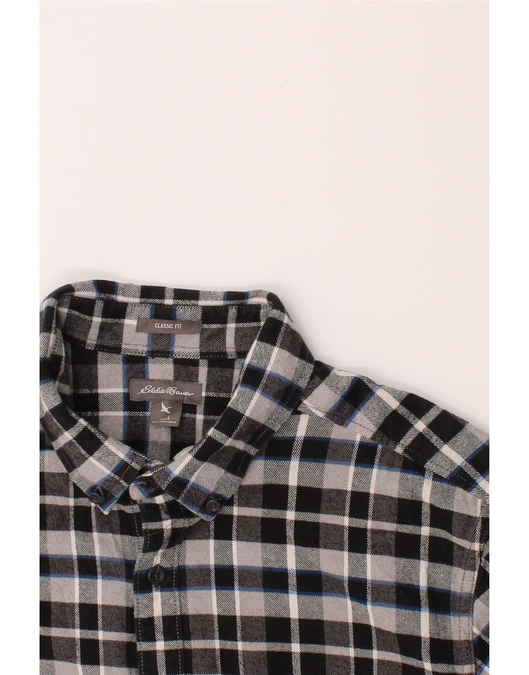 EDDIE BAUER Mens Classic Fit Flannel Shirt Large Grey Check Cotton Vintage Eddie Bauer and Second-Hand Eddie Bauer from Messina Hembry 