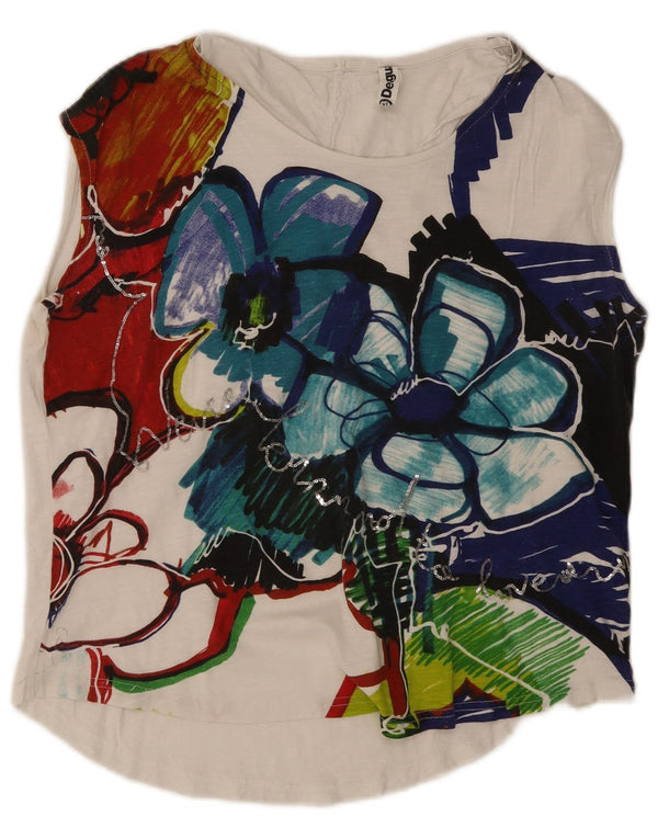 Γυναικείο γραφικό γιλέκο Desigual Loose Fit Top UK 18 XL Λευκό φλοράλ βαμβακερό