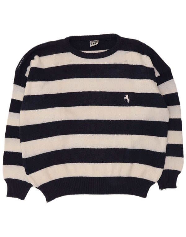 Avanti Mens Crew Neck Jumper Sweater IT 52/54 Large Blue Striped Acrylic