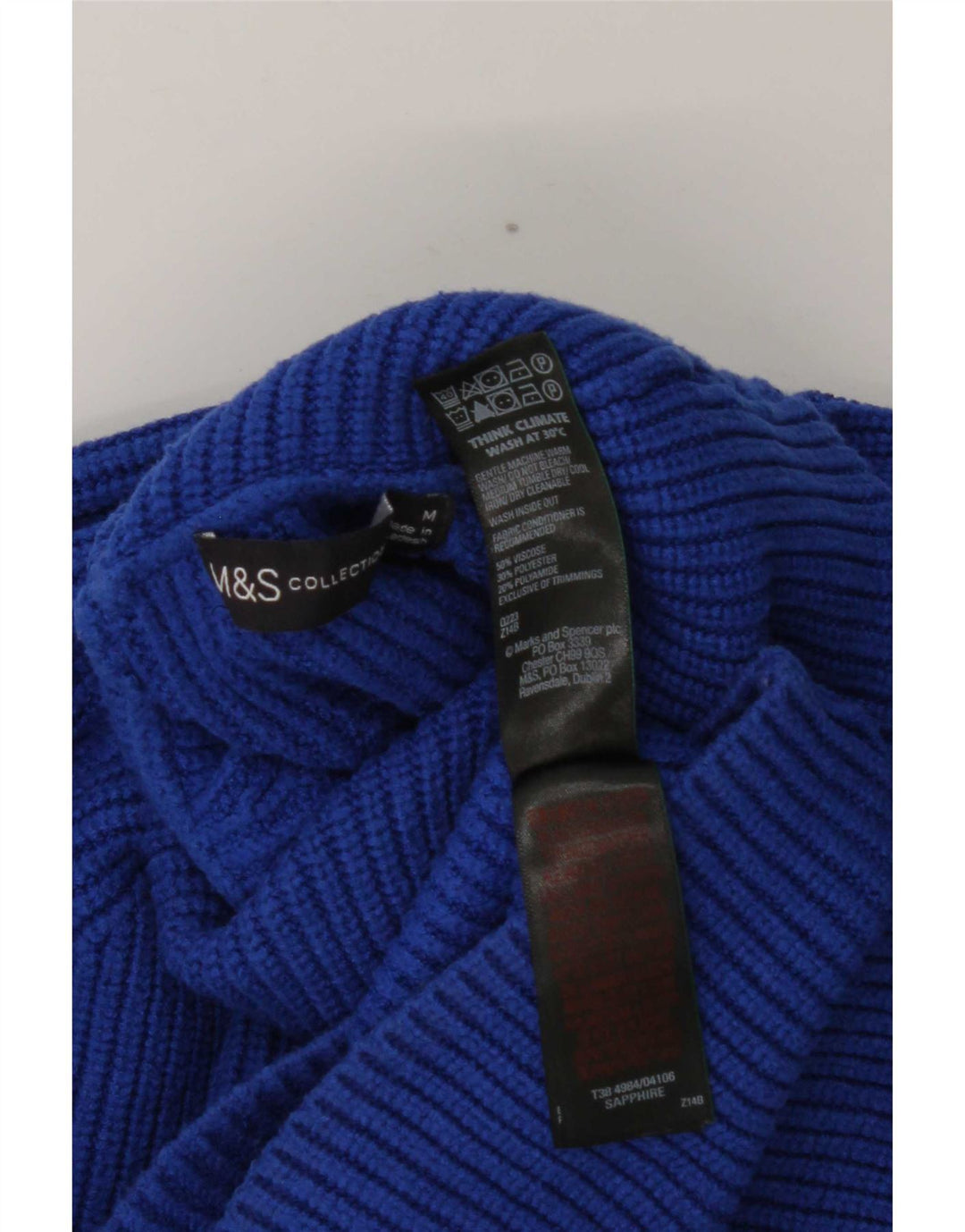 Marks & Spencer Γυναικείο πουλόβερ με ρολό λαιμόκοψη UK 14 μεσαία μπλε βισκόζη