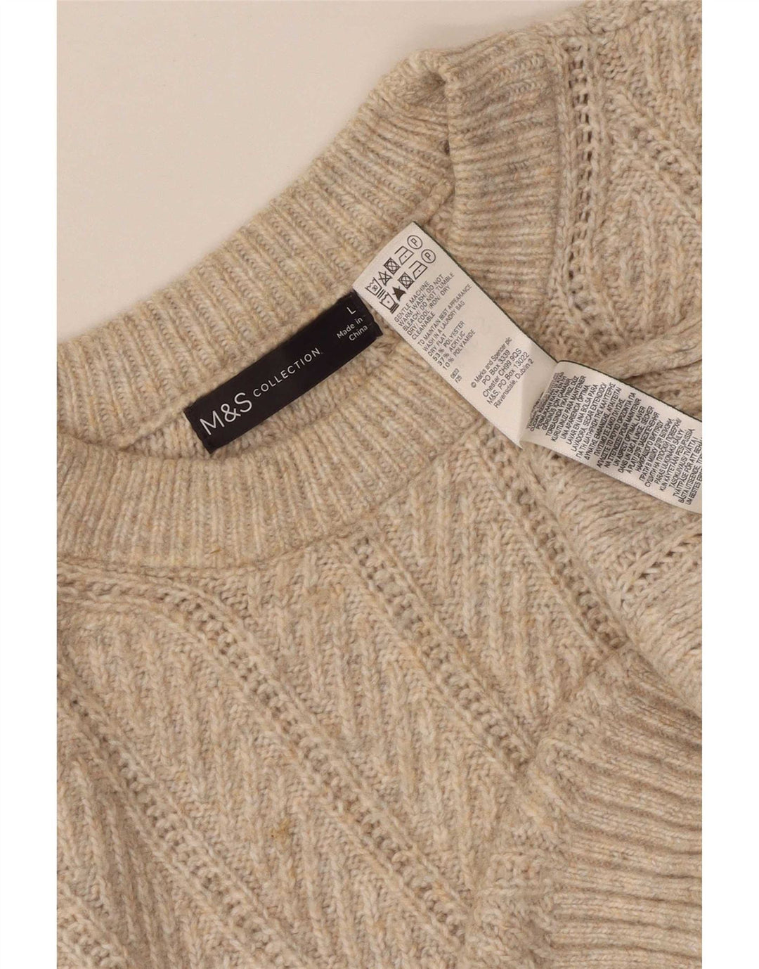 Marks & Spencer Γυναικείο πουλόβερ με λαιμόκοψη UK 16 Μεγάλο μπεζ πολυεστέρα