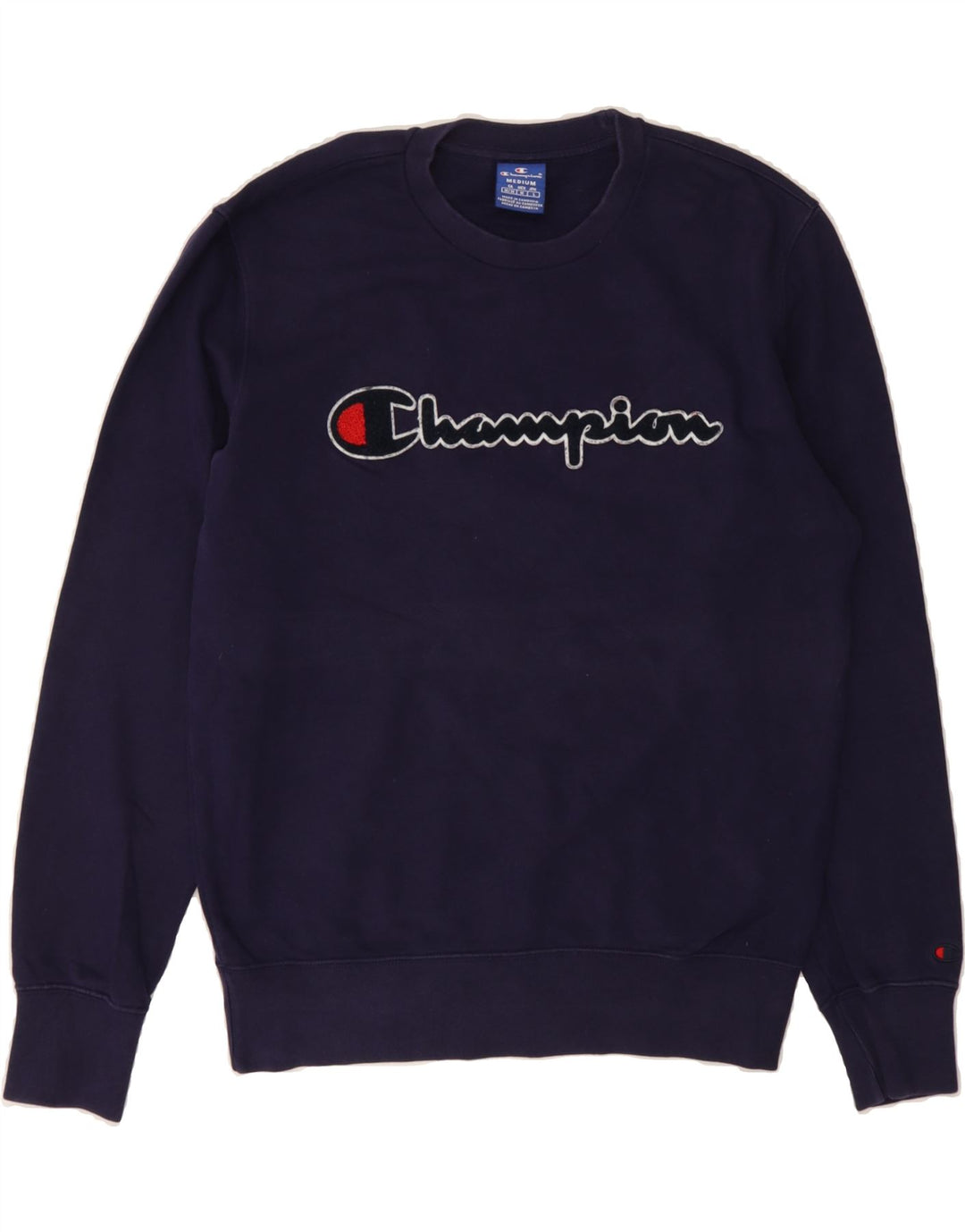 CHAMPION Womens Graphic Sweatshirt Jumper UK 14 Medium Navy Blue Cotton Vintage Champion and Second-Hand Champion from Messina Hembry 