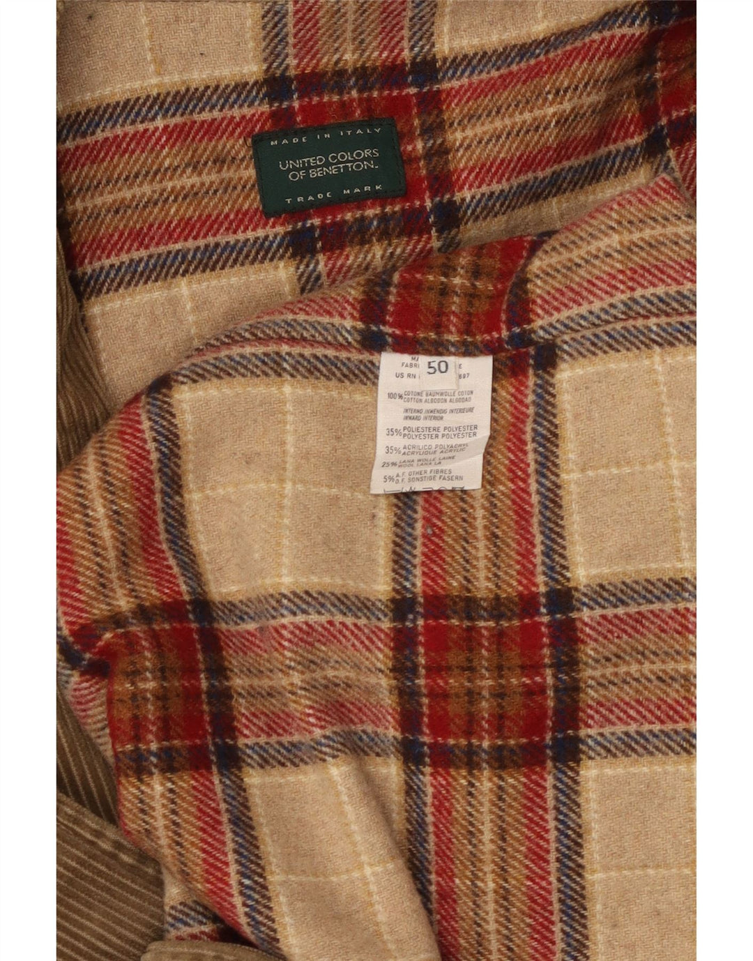 BENETTON Ανδρικό Κοτλέ Μπουφάν IT 50 Μεγάλο Μπεζ Βαμβακερό