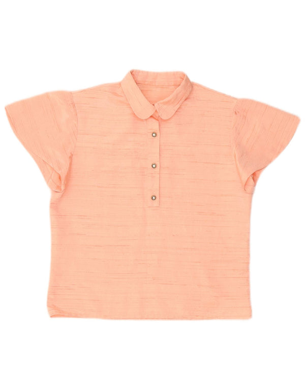 Vintage γυναικείο Crop polo πουκάμισο UK 12 Medium Pink Flecked