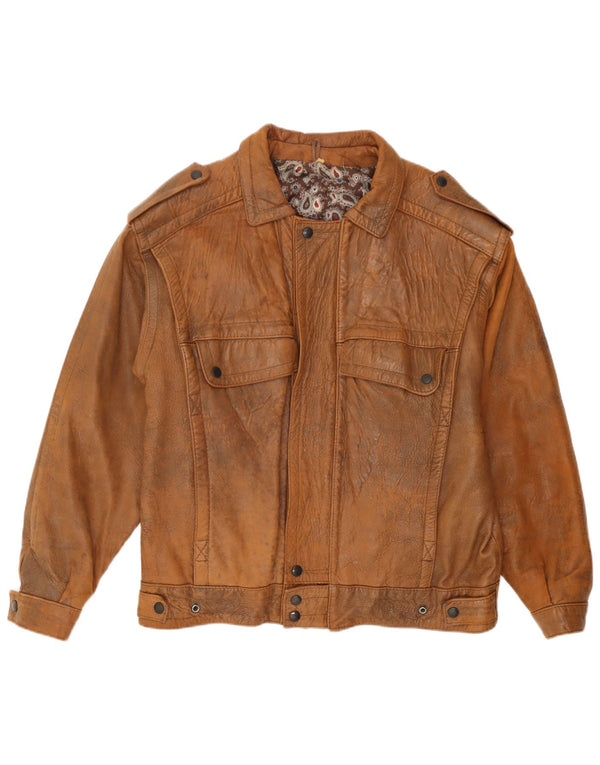 Vintage Ανδρικό Στρατιωτικό Δερμάτινο Μπουφάν UK 40 Large Brown Δερμάτινο