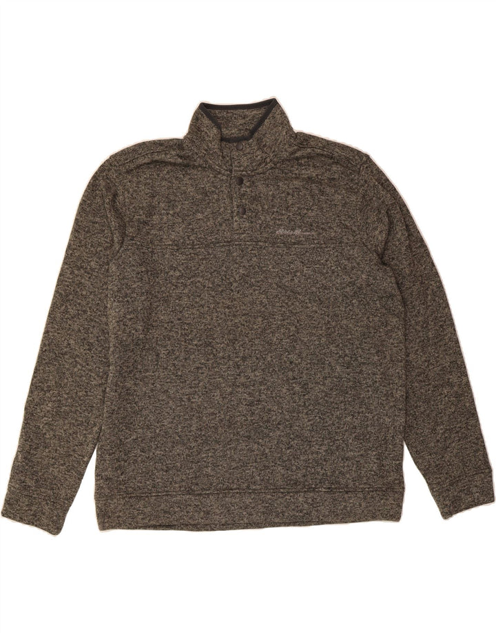 EDDIE BAUER Mens Button Neck Sweatshirt Jumper XL Grey Flecked Polyester Vintage Eddie Bauer and Second-Hand Eddie Bauer from Messina Hembry 