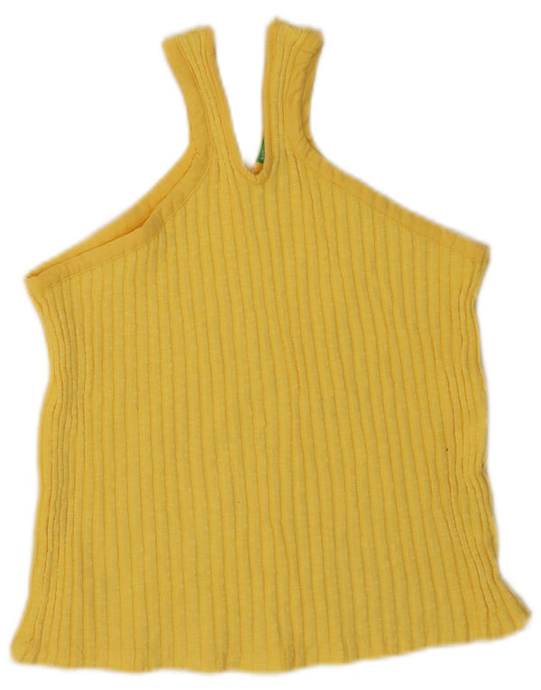 Benetton Γυναικείο Crop Γιλέκο UK 10 Small κίτρινο βαμβακερό