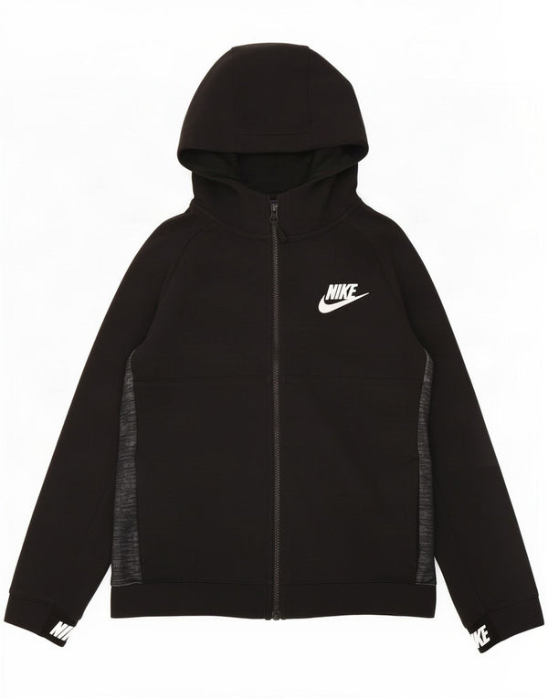 Nike Boys Graphic Zip Hoodie Sweater 12-13 Years Large Black Flecked Cotton