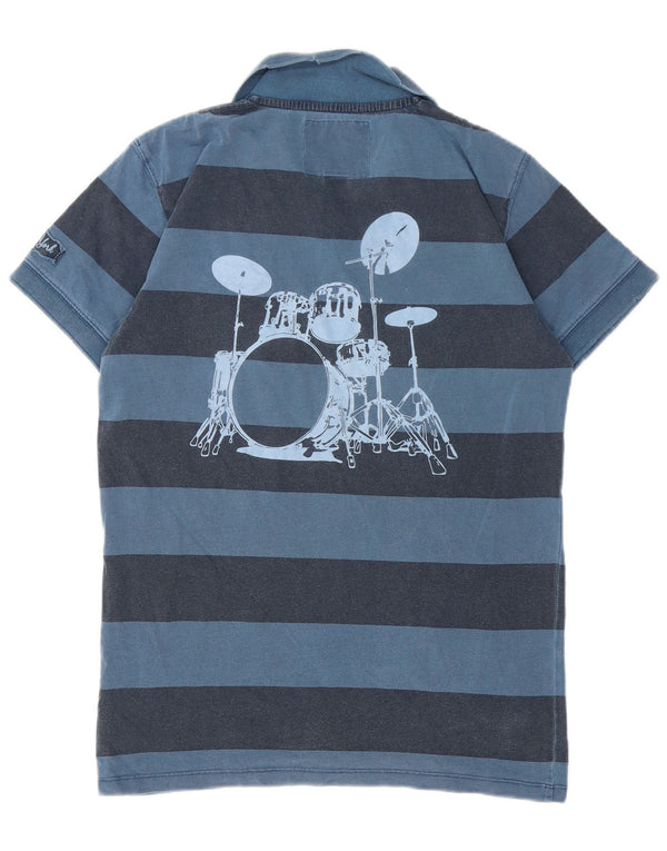 Hard Rock Cafe Mens New York Graphic Polo Shirt Small Navy Blue Striped