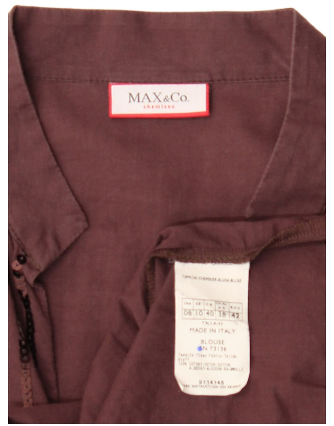 MAX & CO. Womens Long Sleeve Blouse Top UK 10 Small  Brown Cotton