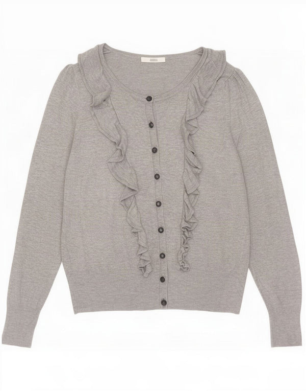 Marks & Spencer Womens Ruffle Cardigan πουλόβερ UK 14 Medium Grey Flecked