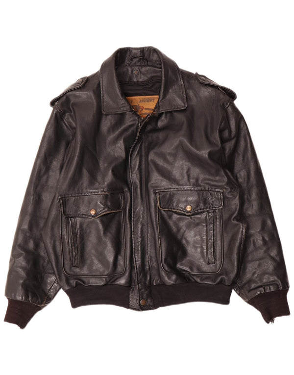 Vintage Ανδρικό Δερμάτινο Flight Aviator Jacket EU 52 XL Μαύρο Δερμάτινο