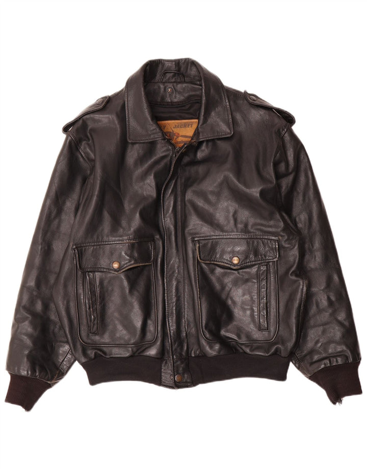 Vintage Ανδρικό Δερμάτινο Flight Aviator Jacket EU 52 XL Μαύρο Δερμάτινο